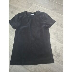 Aritzia TNA HomeStretch Crew T-Shirt Black Ribbed Short Sleeve Top Size Medium